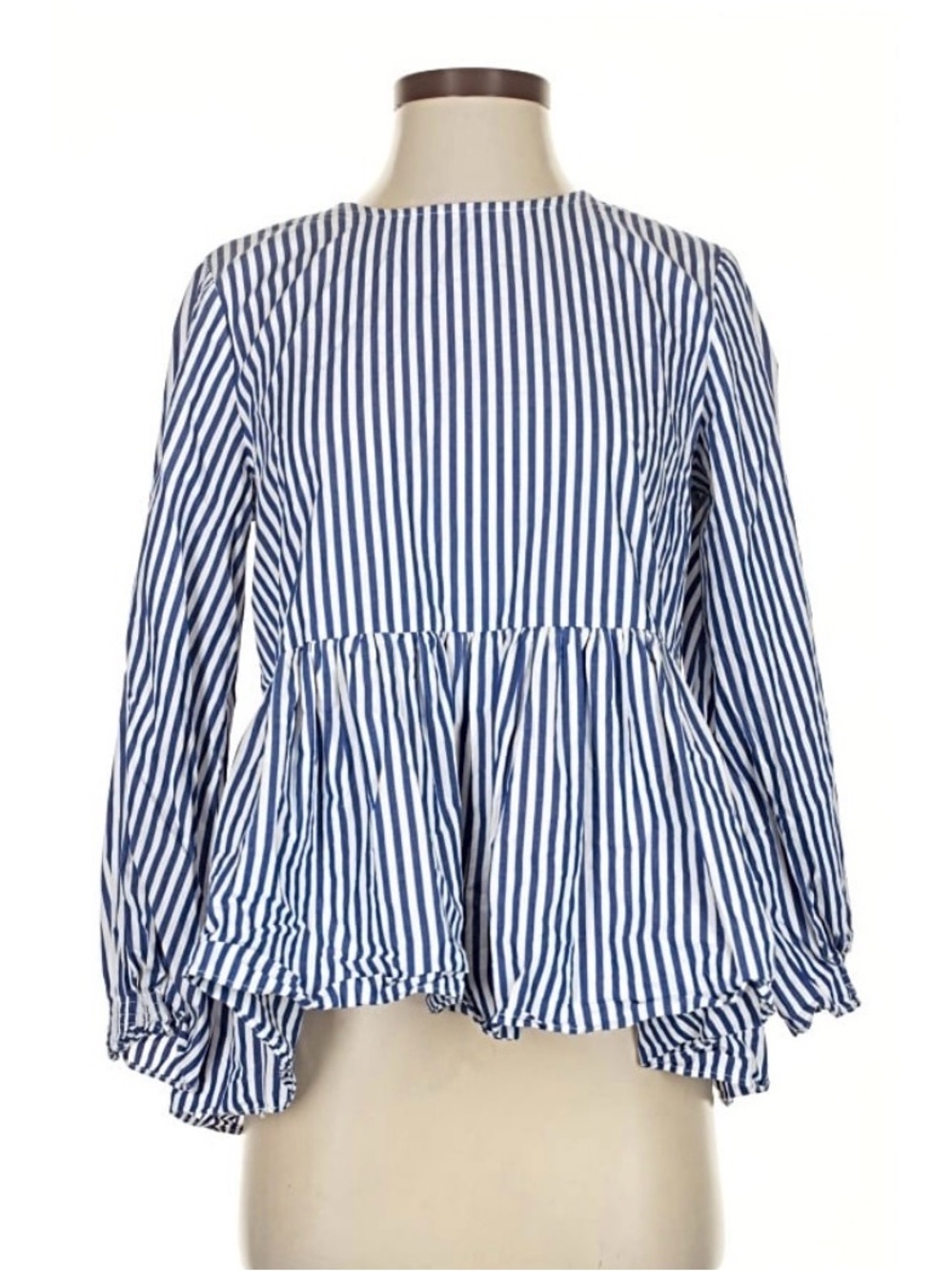 Tuckernuck Pomander Place Blue and White Striped Peplum Long-Sleeve Top